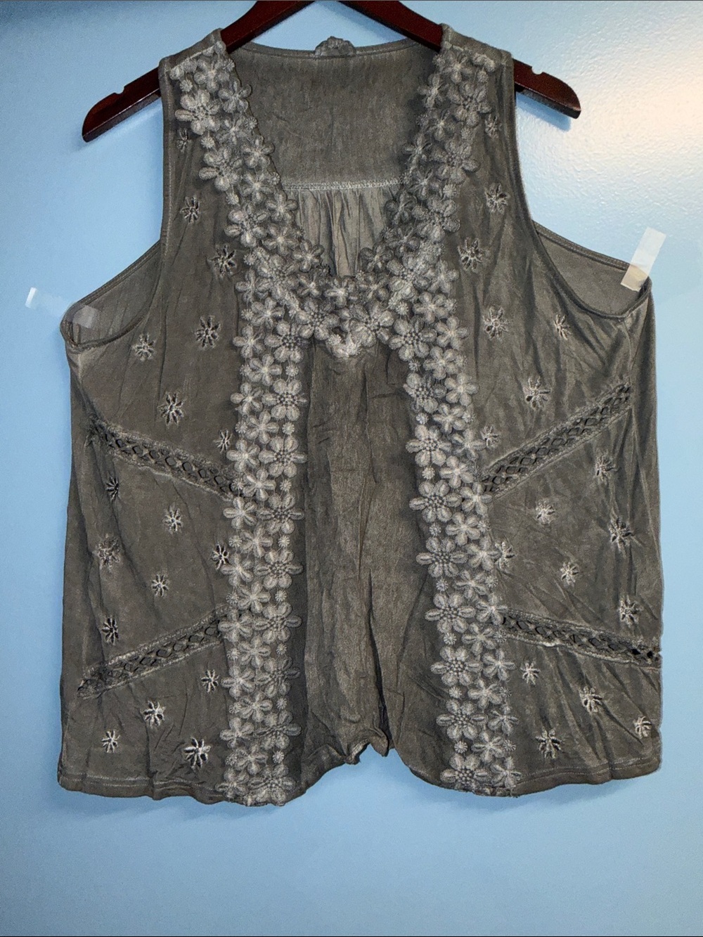 POL stunning Grey Embroidered Tank Top